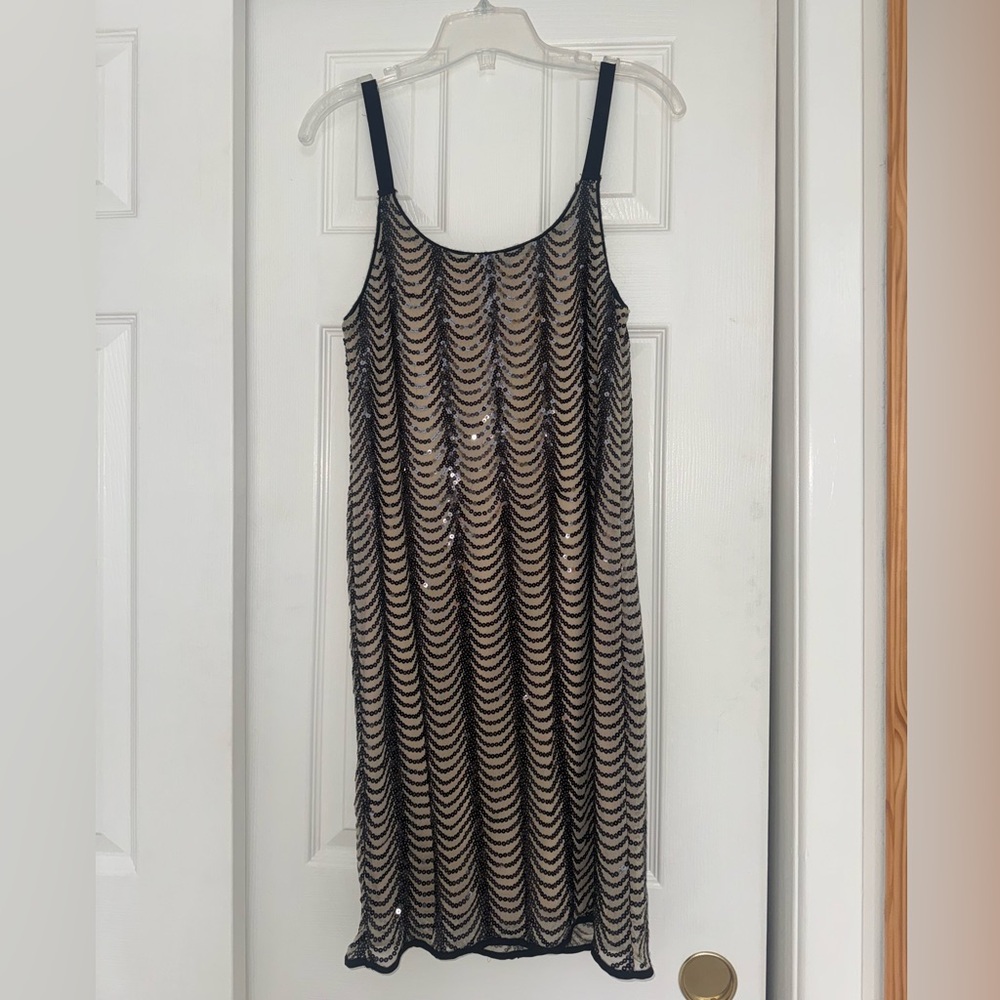 Aqua Black and tan Sequin Mini Dress
